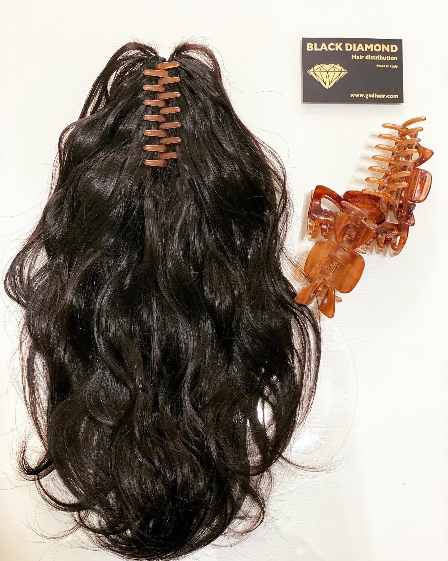 tail with shatush clamp and wavy highlights | Black diamond hair  distribution